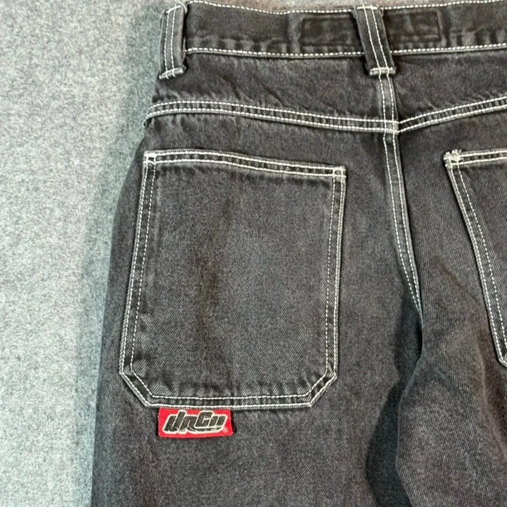 Y2K VTG JNCO Pipes Originals Mens Black Wide Leg Denim Jeans 30W 30L Embroidered